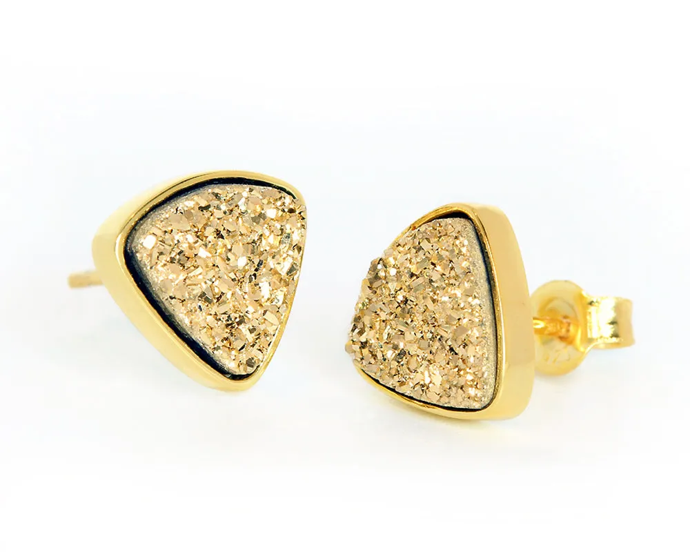Small Triangle 18K Gold Druzy Stud Earrings