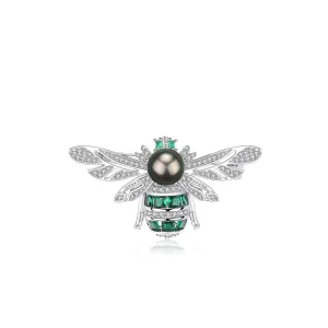 Sparkling Bee Tahitian Pearl & Cubic Zirconia Brooch