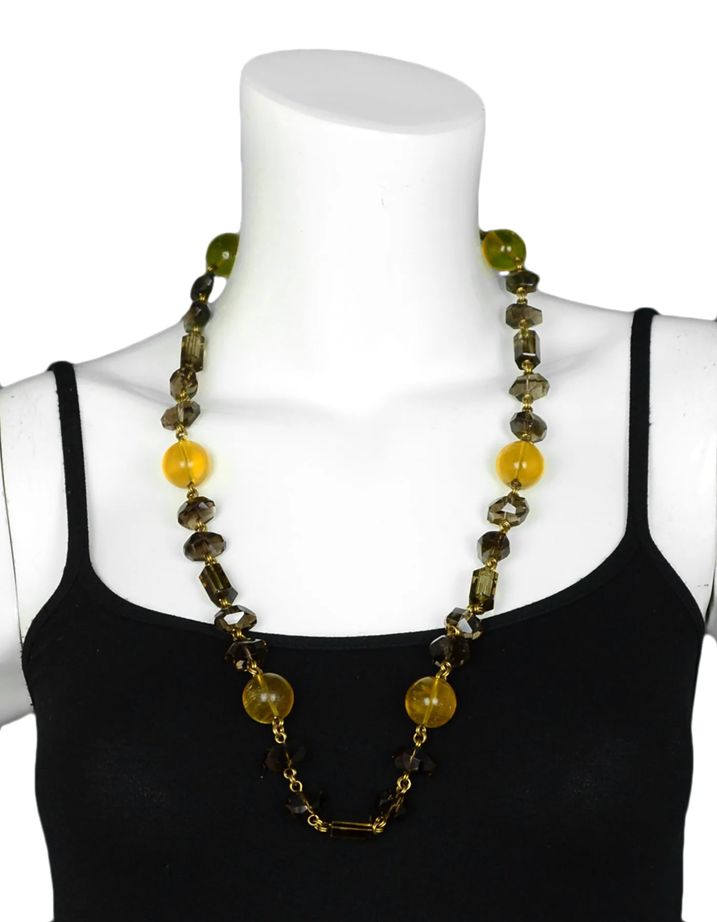 Stephen Dweck Smoky Topaz and Citrine 31" Necklace w/ Antiqued Goldtone Links