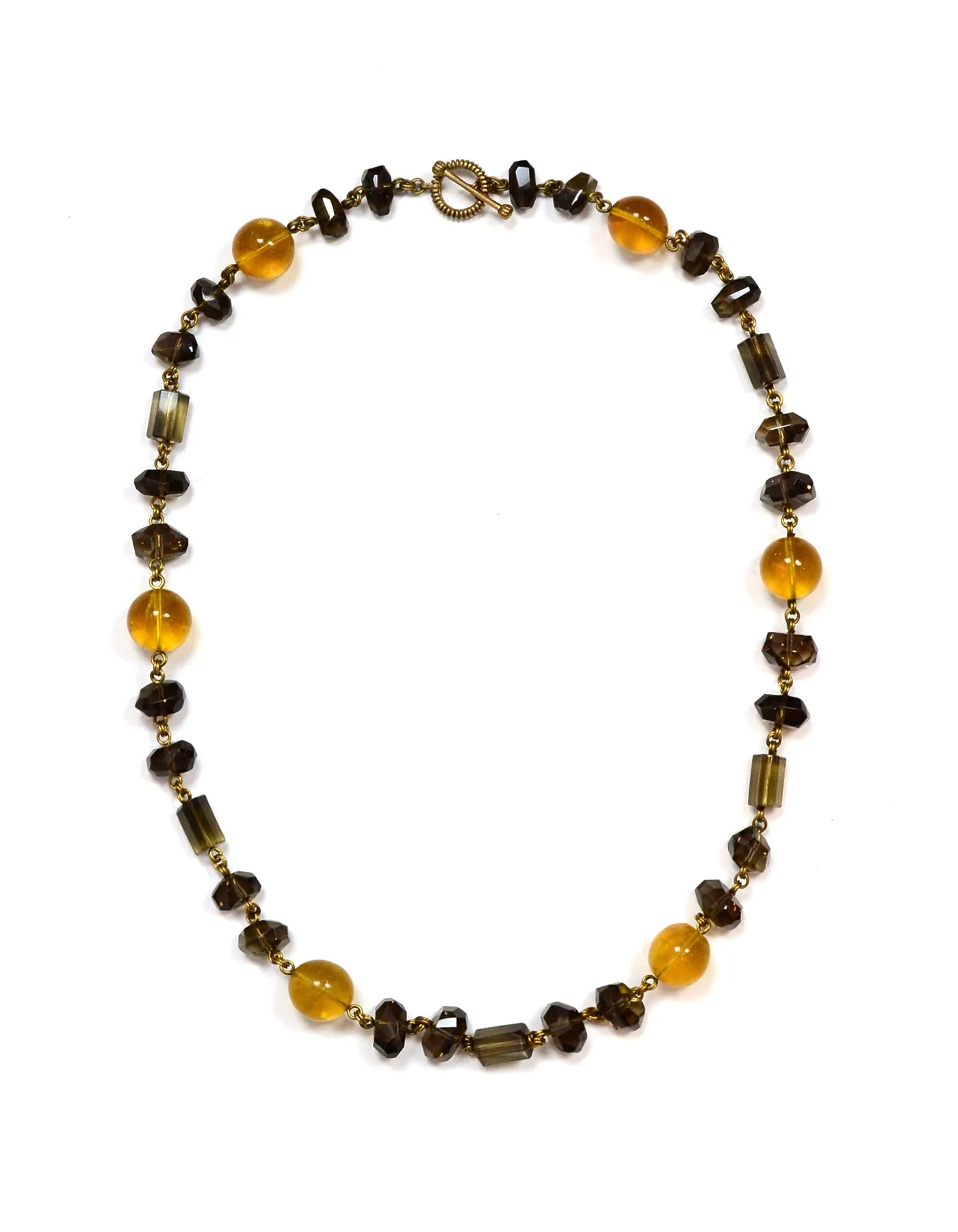 Stephen Dweck Smoky Topaz and Citrine 31" Necklace w/ Antiqued Goldtone Links