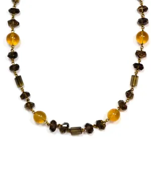 Stephen Dweck Smoky Topaz and Citrine 31" Necklace w/ Antiqued Goldtone Links