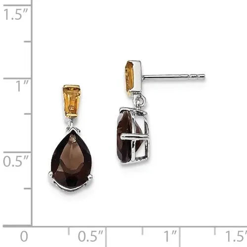 Sterling Silver And 14K Yellow Gold Smoky Quartz Pear And Citrine Earrings