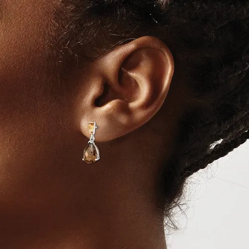 Sterling Silver And 14K Yellow Gold Smoky Quartz Pear And Citrine Earrings