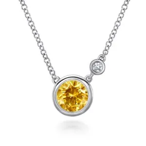 Sterling Silver Citrine and Diamond Pendant Necklace