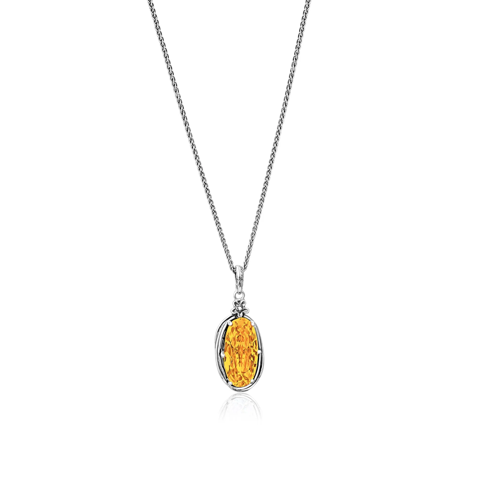 Sterling Silver Citrine CZ Floral Wire Wrap Necklace