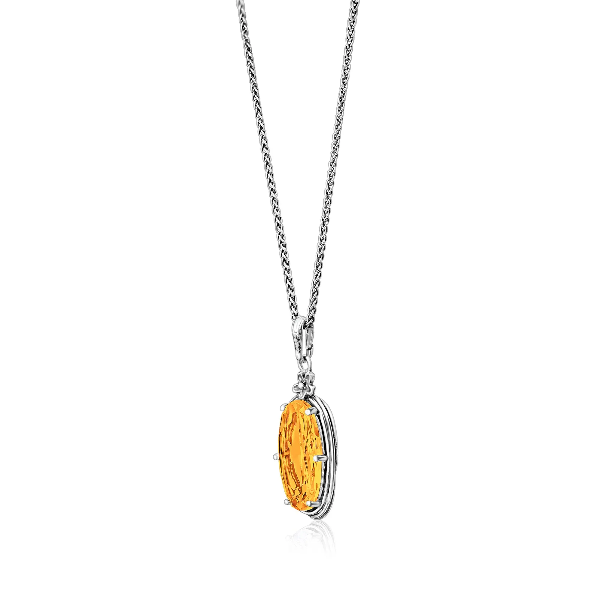Sterling Silver Citrine CZ Floral Wire Wrap Necklace