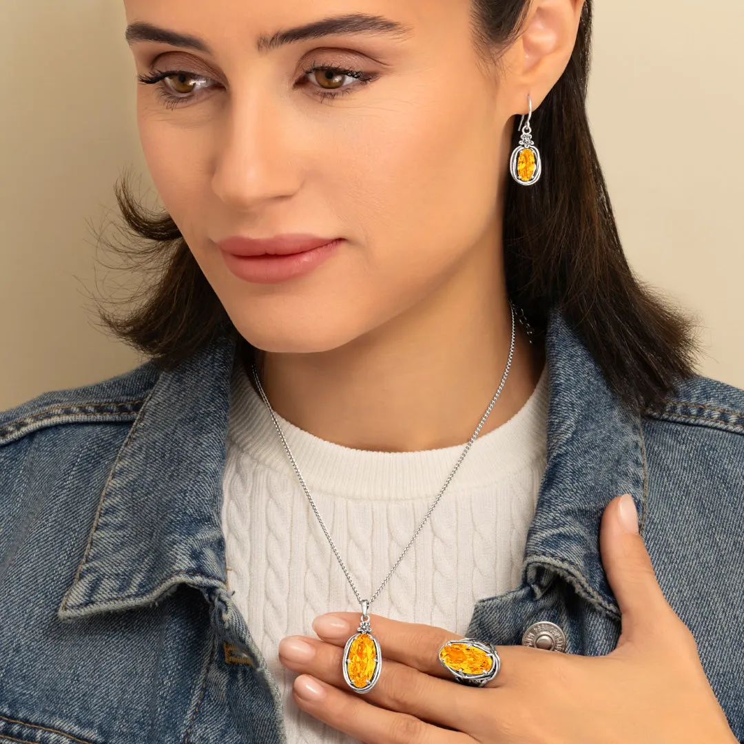 Sterling Silver Citrine CZ Floral Wire Wrap Necklace