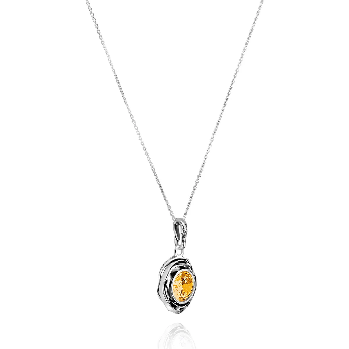 Sterling Silver Citrine CZ Pendant Necklace
