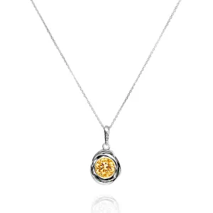 Sterling Silver Citrine CZ Pendant Necklace