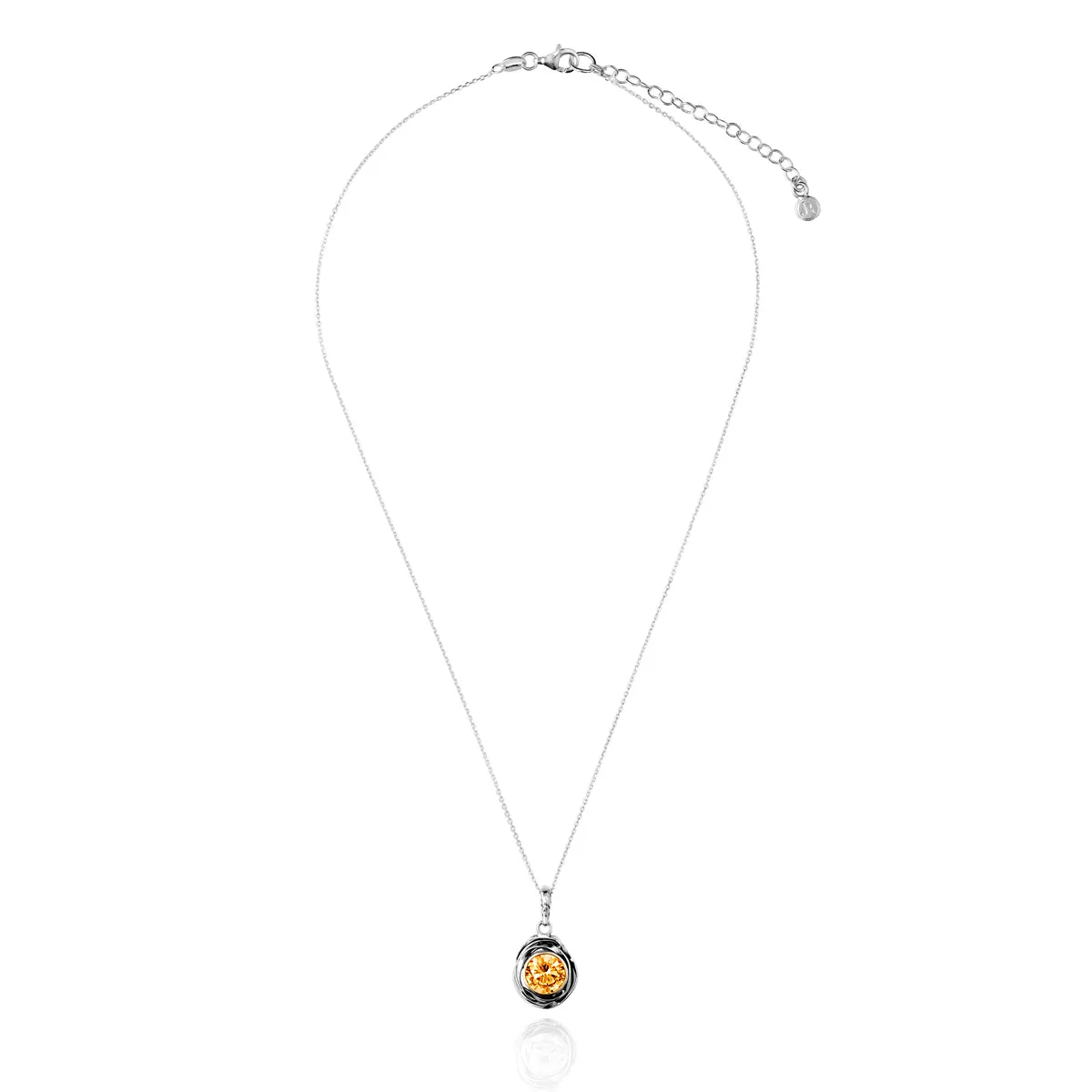Sterling Silver Citrine CZ Pendant Necklace