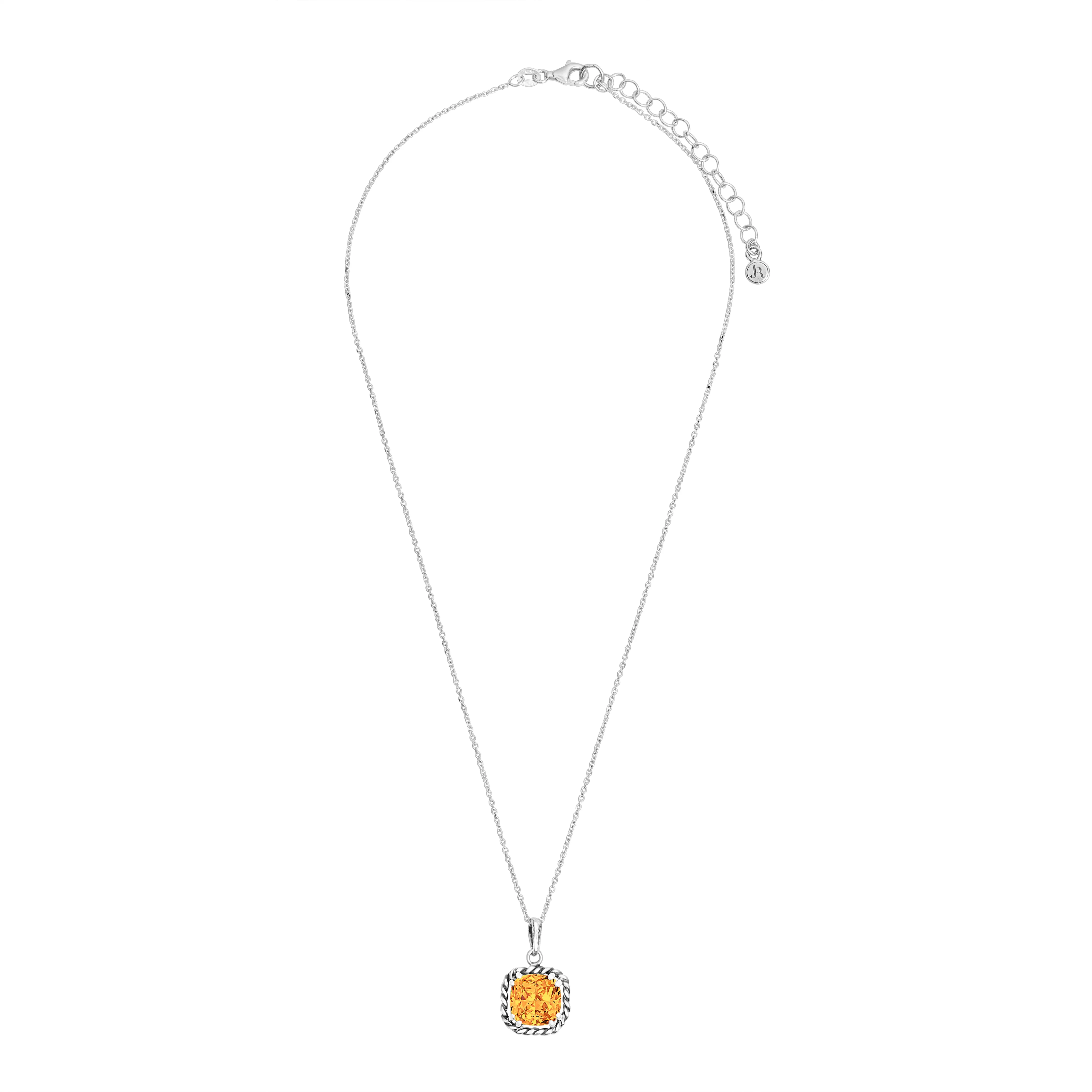 Sterling Silver Citrine CZ Rope Pendant Necklace