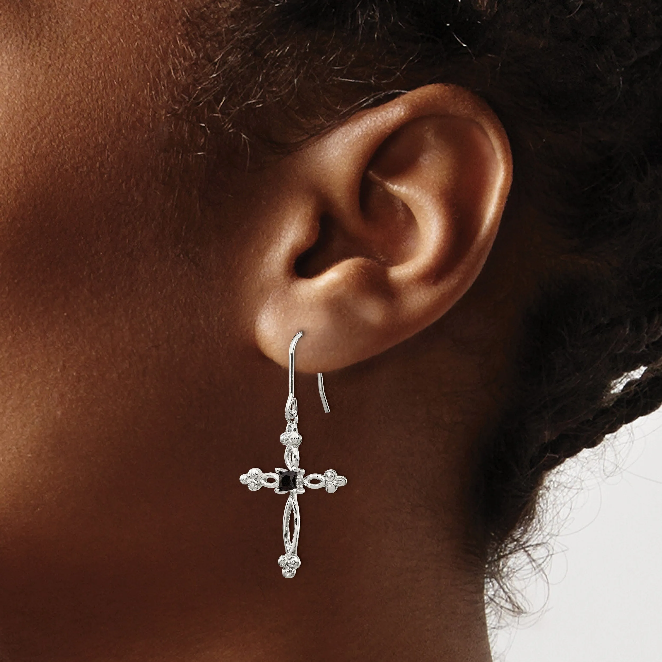 Sterling Silver Diamond Accent C.Z Cross Earrings