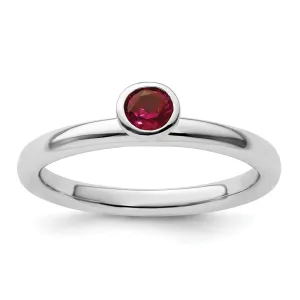 Sterling Silver High 4MM Round Created Ruby Ring