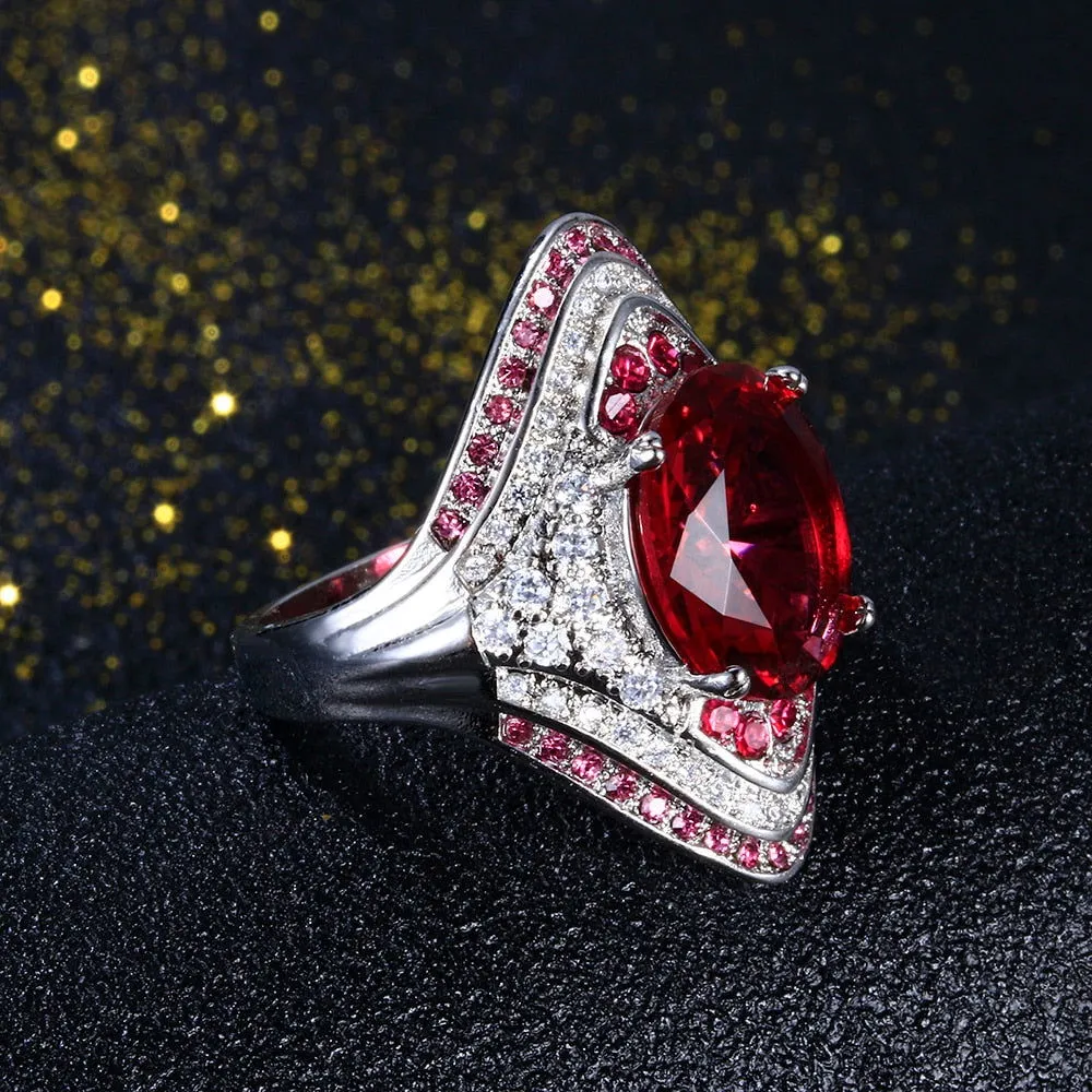 Sterling Silver Ruby and Crystal Stone Zircon Ring