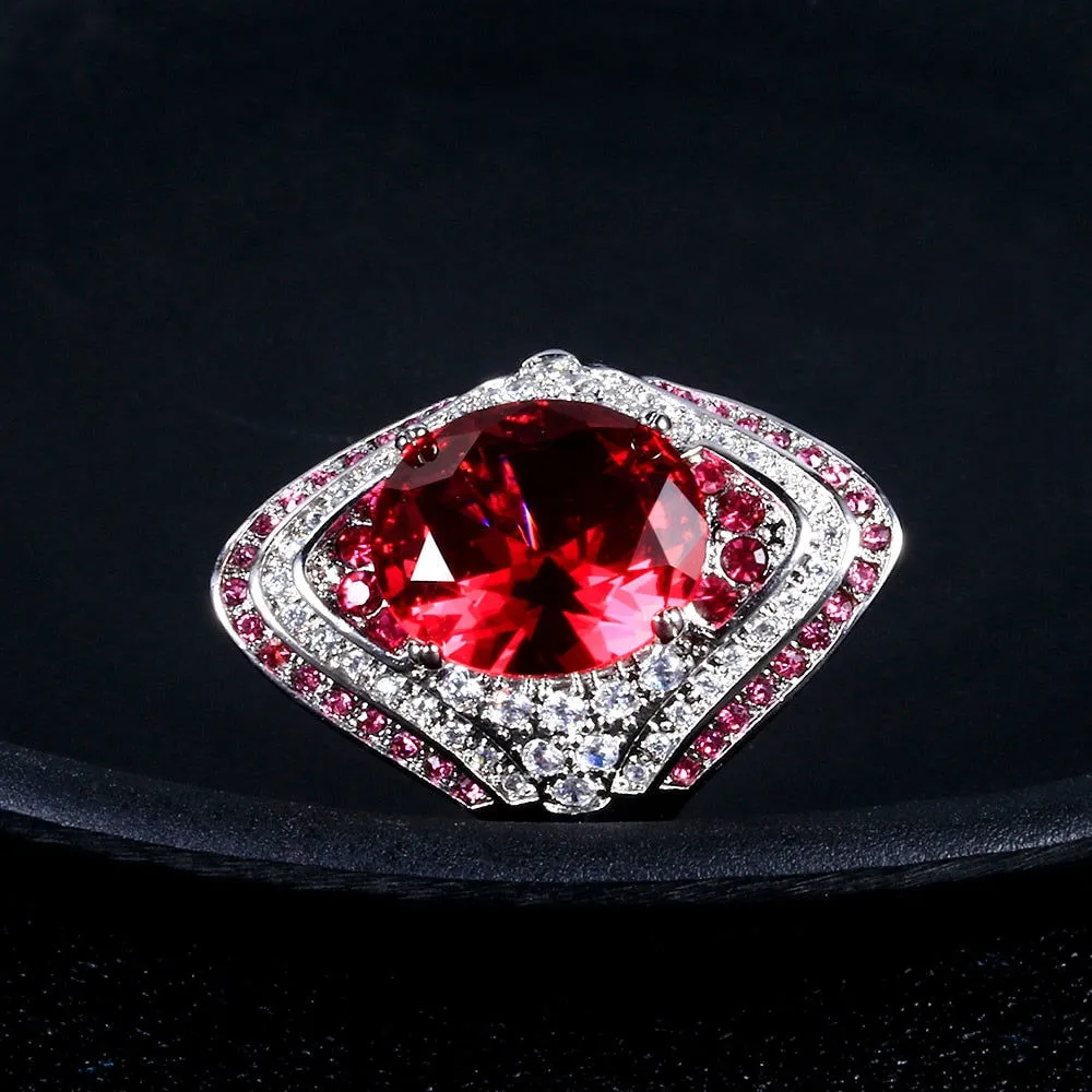 Sterling Silver Ruby and Crystal Stone Zircon Ring