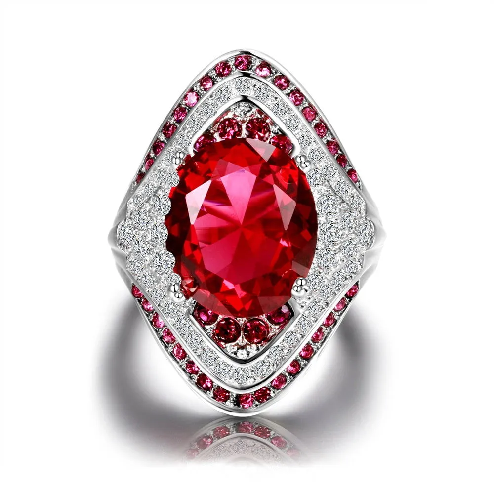 Sterling Silver Ruby and Crystal Stone Zircon Ring