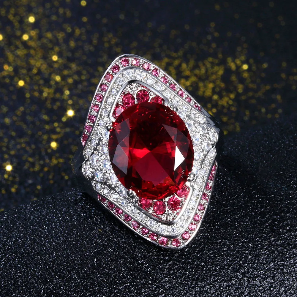 Sterling Silver Ruby and Crystal Stone Zircon Ring