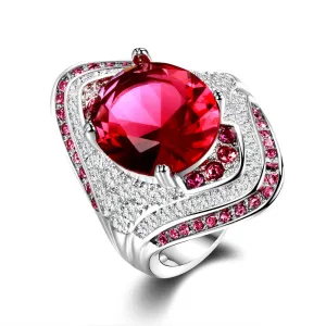Sterling Silver Ruby and Crystal Stone Zircon Ring