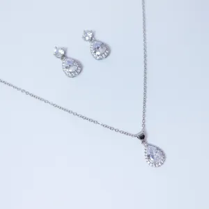 Swarovski Crystal Sterling Silver Dainty Teardrop Necklace And Earrings Set , Bridal Jewelry, Statement Earrings Cz, Necklace Set