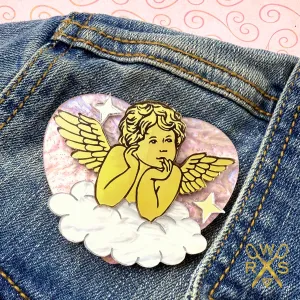 Sweetheart Cupid Brooch in Pink Swirl