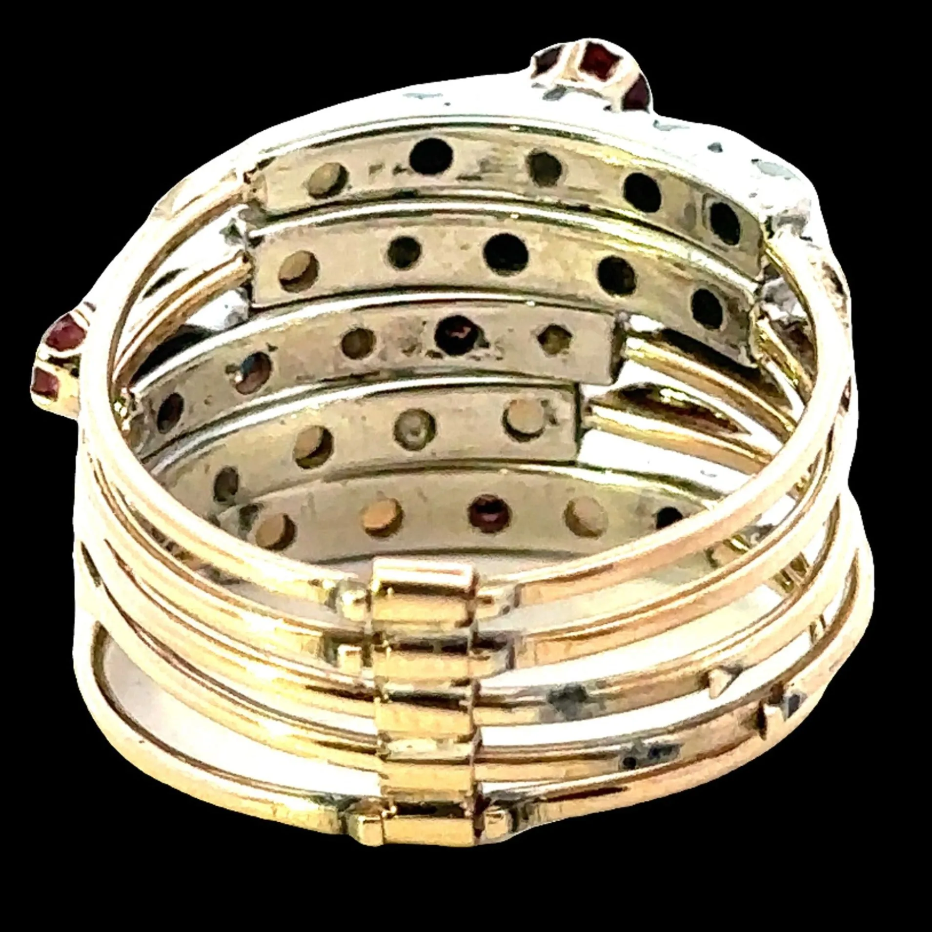 Symphony of Colours - 9ct Yellow Gold & Silver 25 stone Ruby & Opal 5 Ring Set