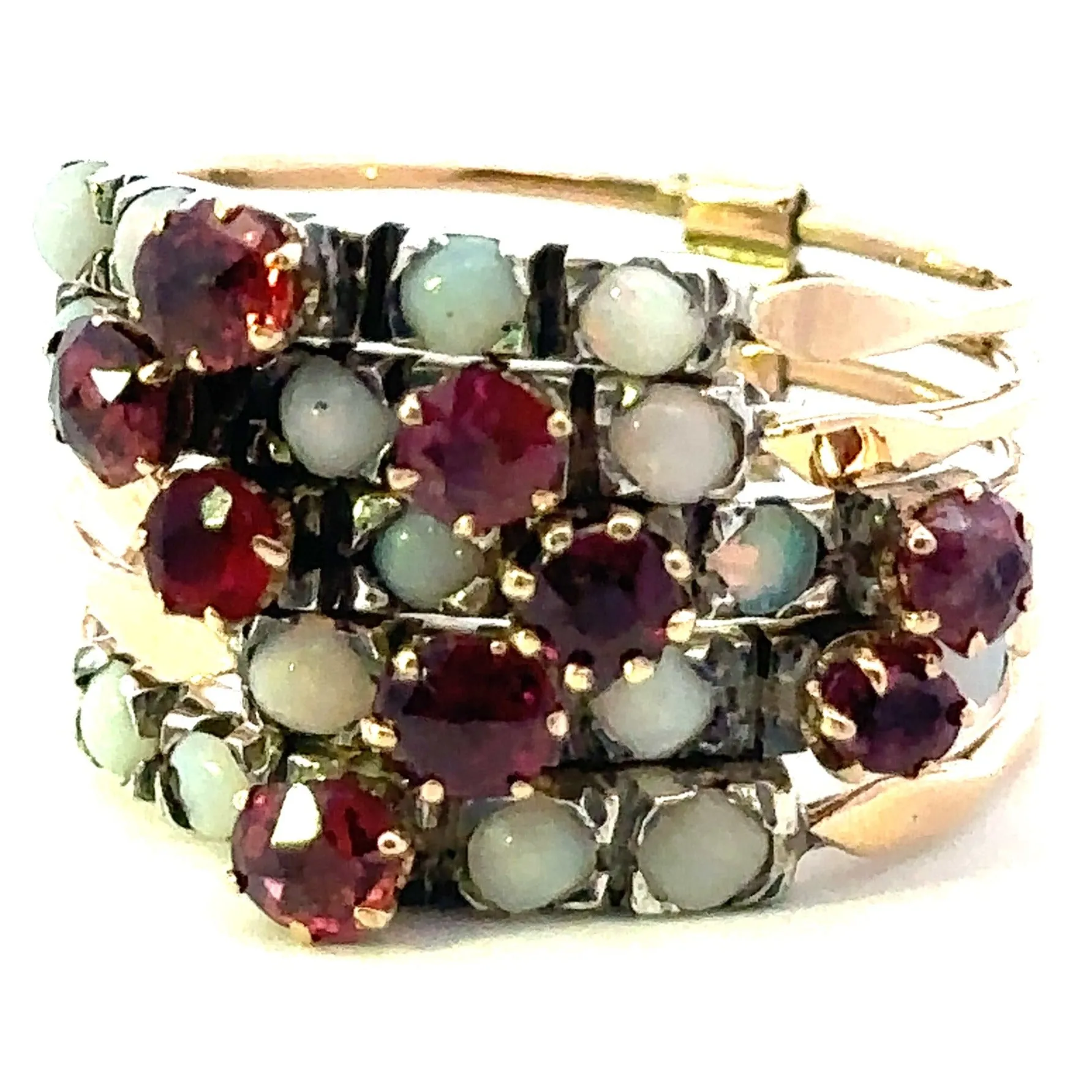 Symphony of Colours - 9ct Yellow Gold & Silver 25 stone Ruby & Opal 5 Ring Set