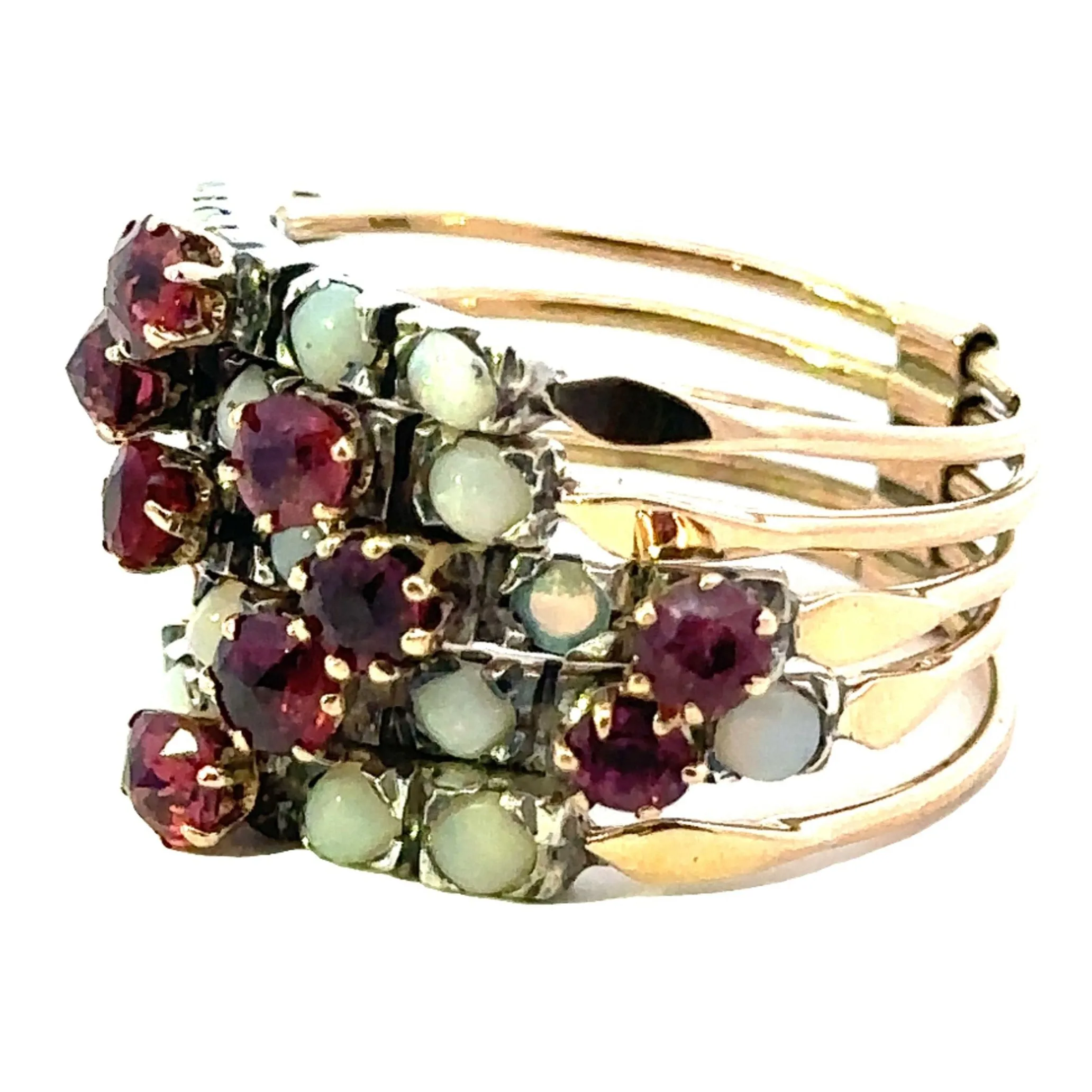 Symphony of Colours - 9ct Yellow Gold & Silver 25 stone Ruby & Opal 5 Ring Set