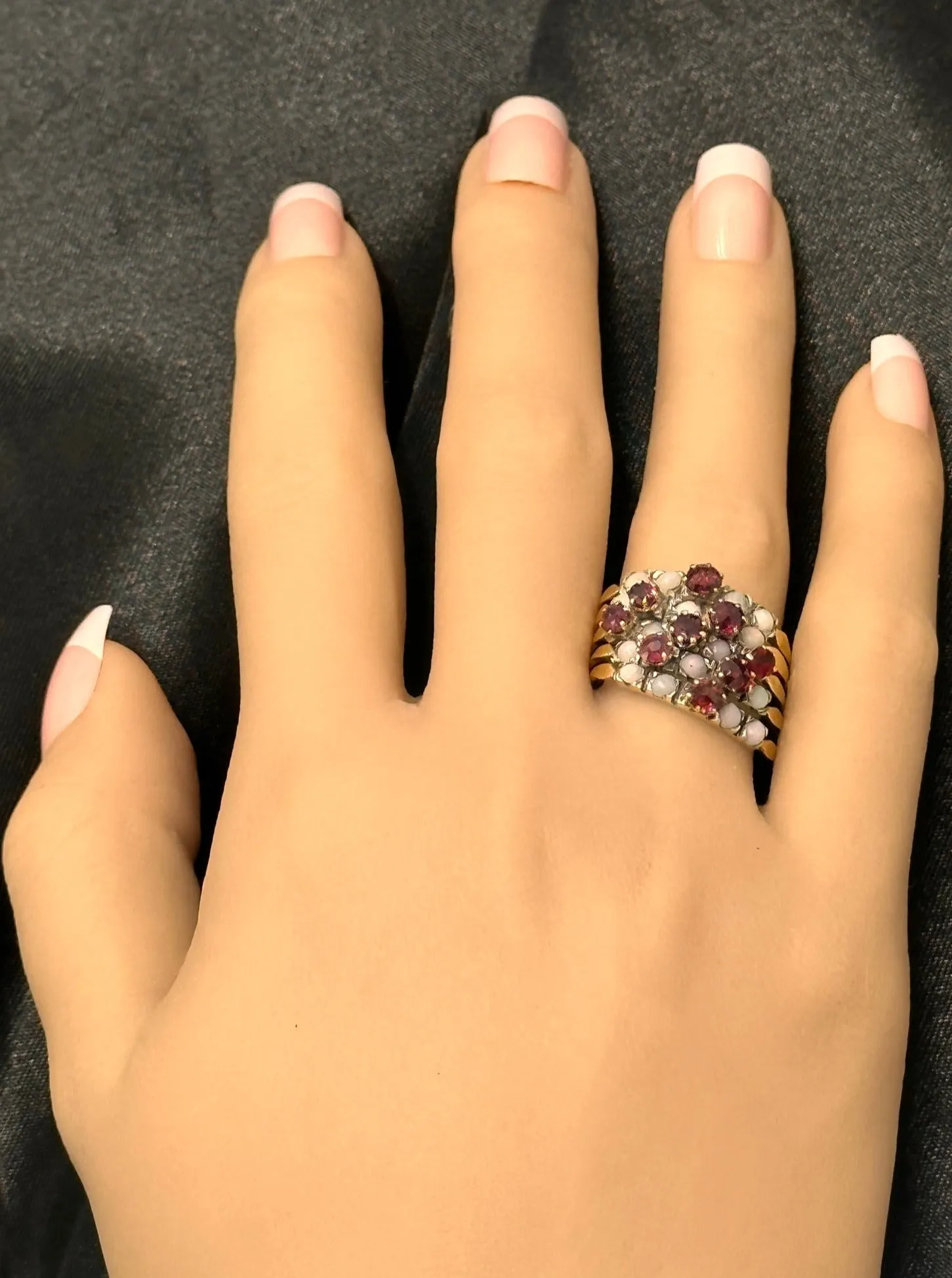 Symphony of Colours - 9ct Yellow Gold & Silver 25 stone Ruby & Opal 5 Ring Set