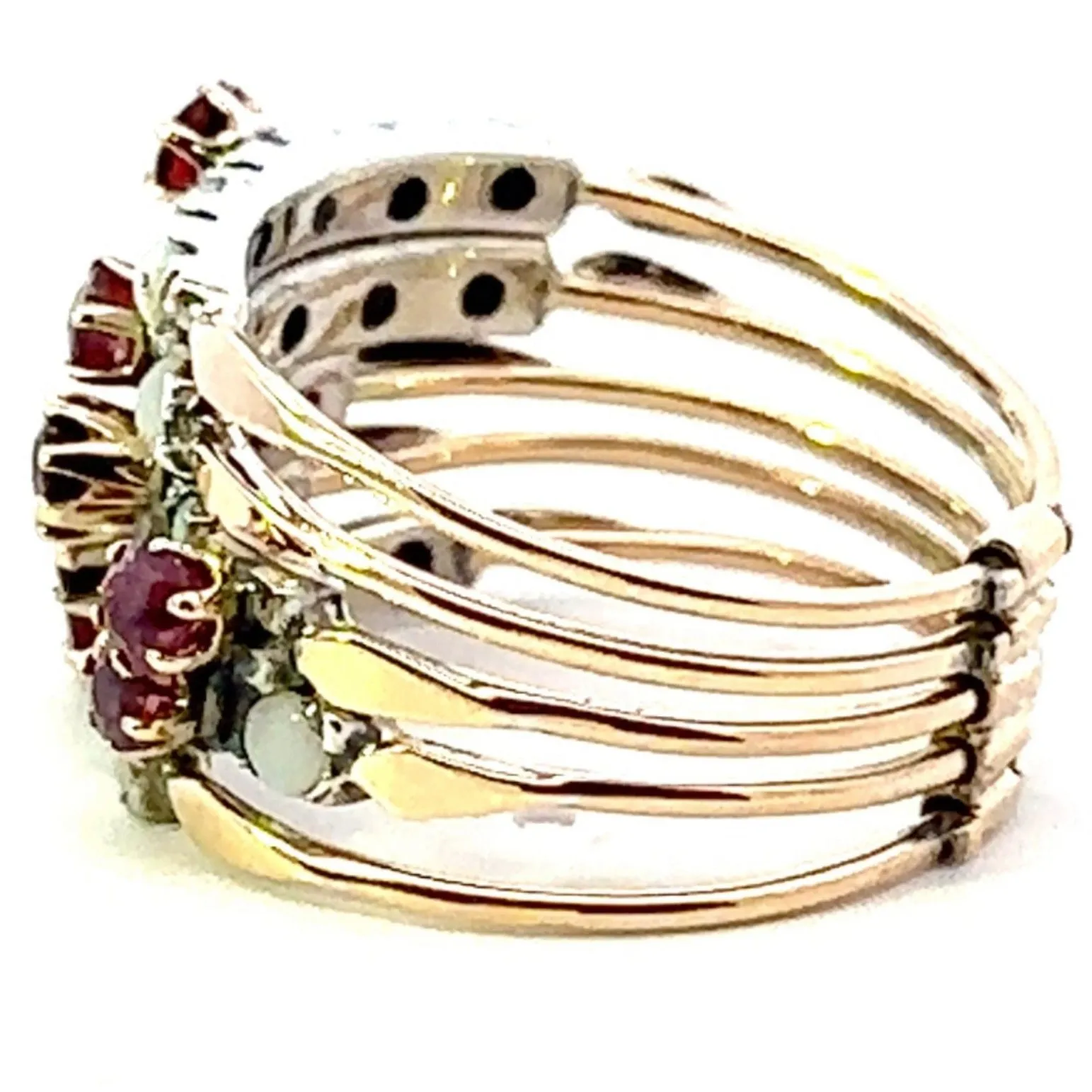 Symphony of Colours - 9ct Yellow Gold & Silver 25 stone Ruby & Opal 5 Ring Set