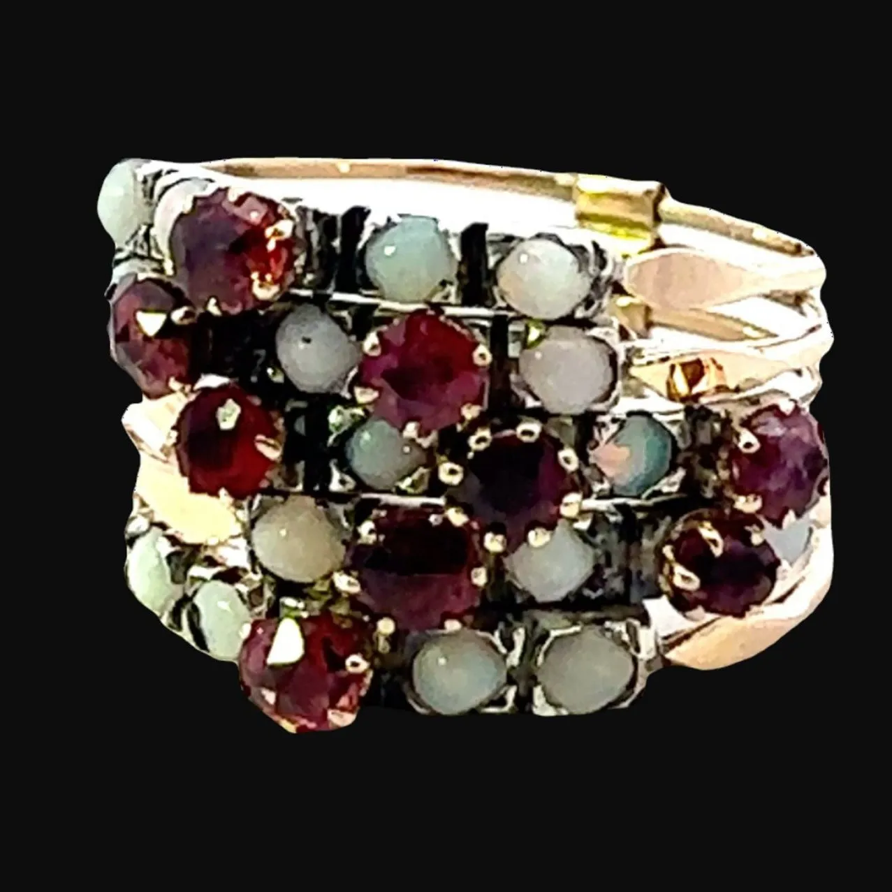 Symphony of Colours - 9ct Yellow Gold & Silver 25 stone Ruby & Opal 5 Ring Set