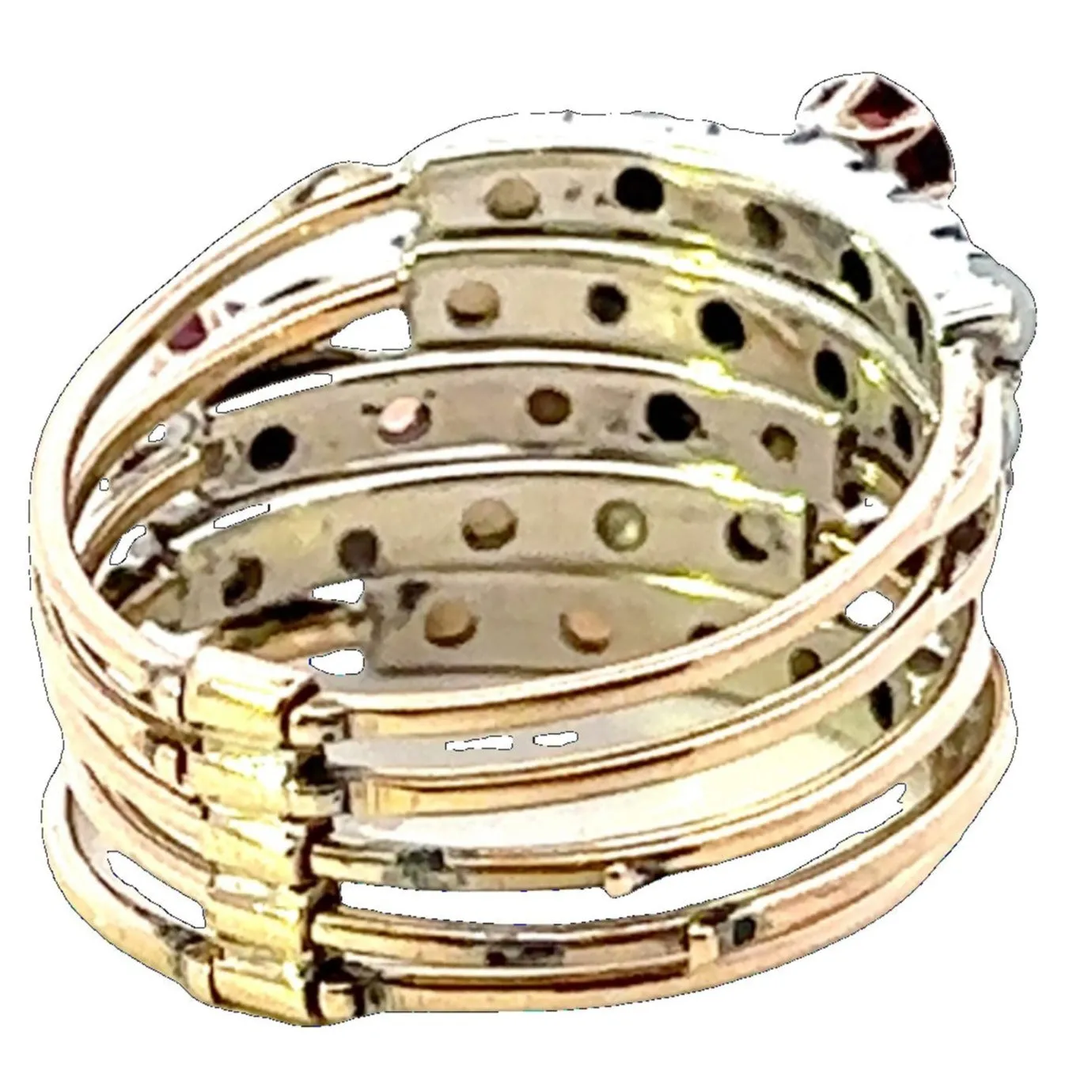 Symphony of Colours - 9ct Yellow Gold & Silver 25 stone Ruby & Opal 5 Ring Set