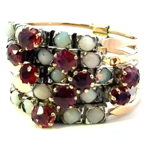 Symphony of Colours - 9ct Yellow Gold & Silver 25 stone Ruby & Opal 5 Ring Set