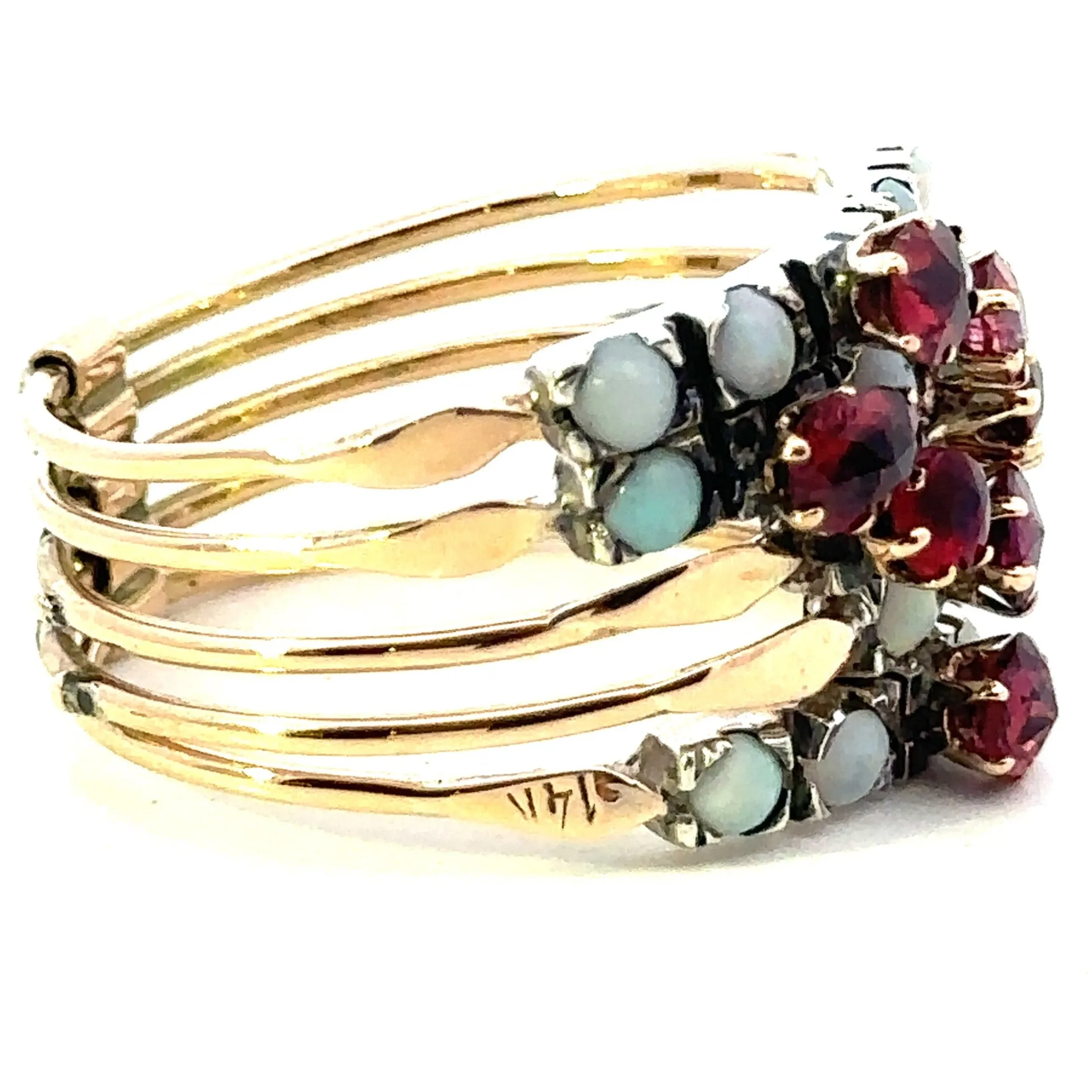 Symphony of Colours - 9ct Yellow Gold & Silver 25 stone Ruby & Opal 5 Ring Set