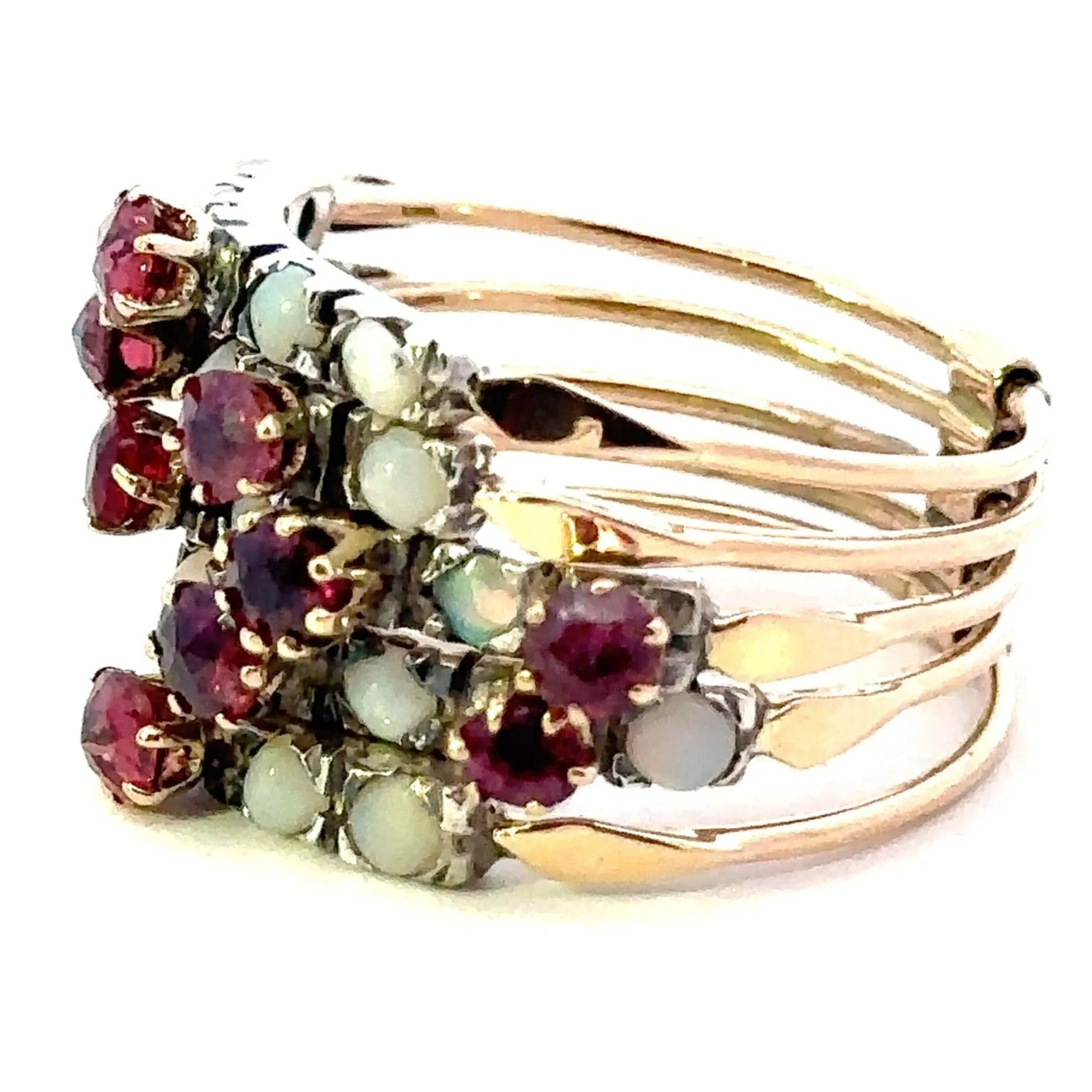 Symphony of Colours - 9ct Yellow Gold & Silver 25 stone Ruby & Opal 5 Ring Set