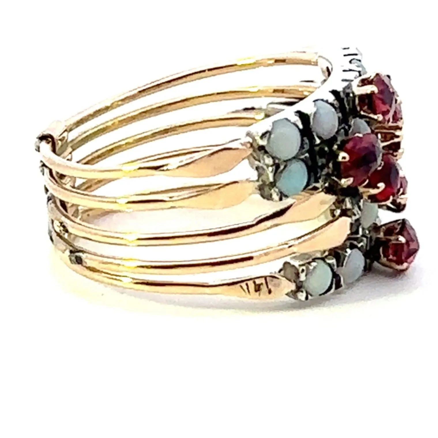Symphony of Colours - 9ct Yellow Gold & Silver 25 stone Ruby & Opal 5 Ring Set