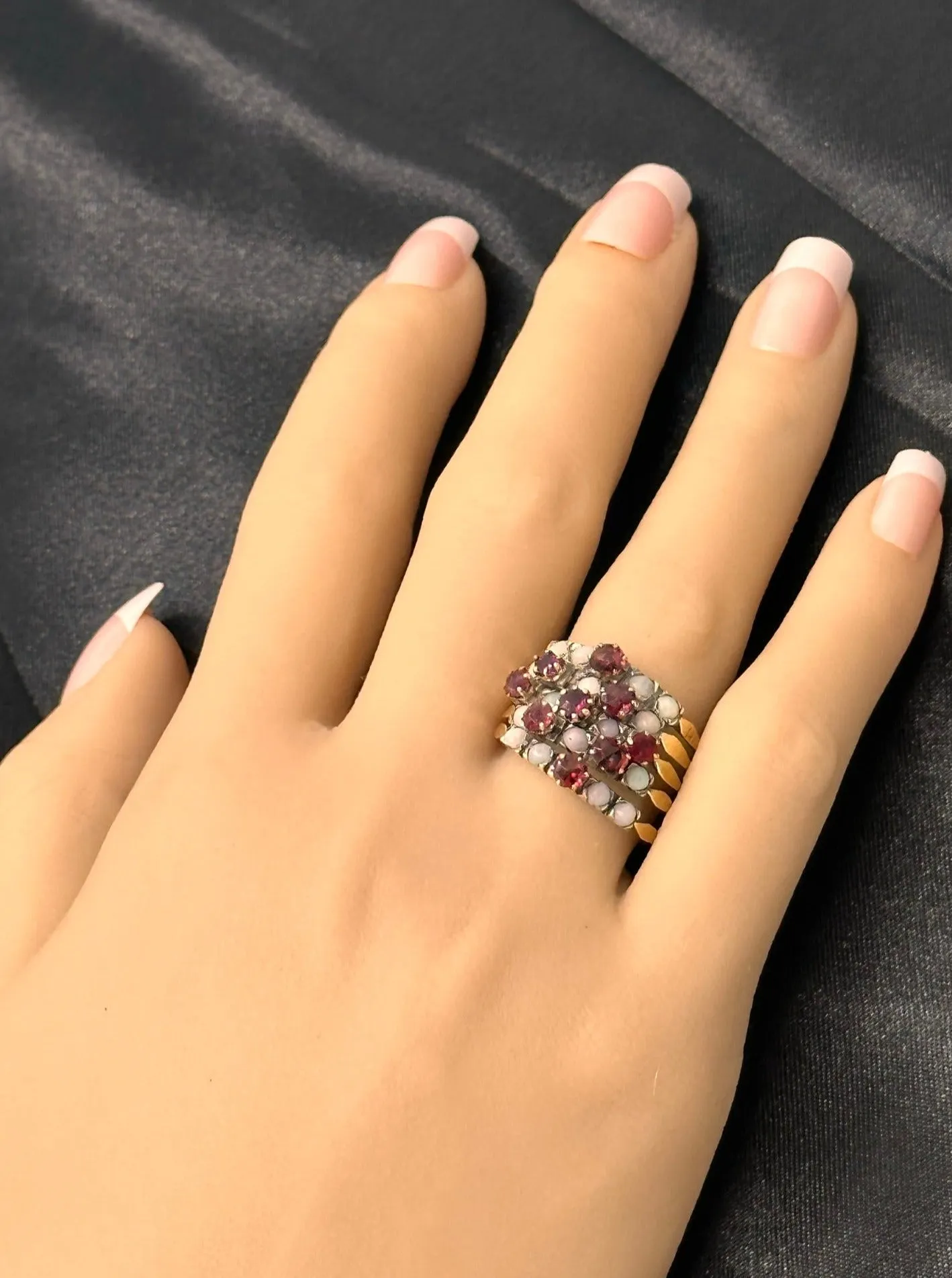 Symphony of Colours - 9ct Yellow Gold & Silver 25 stone Ruby & Opal 5 Ring Set