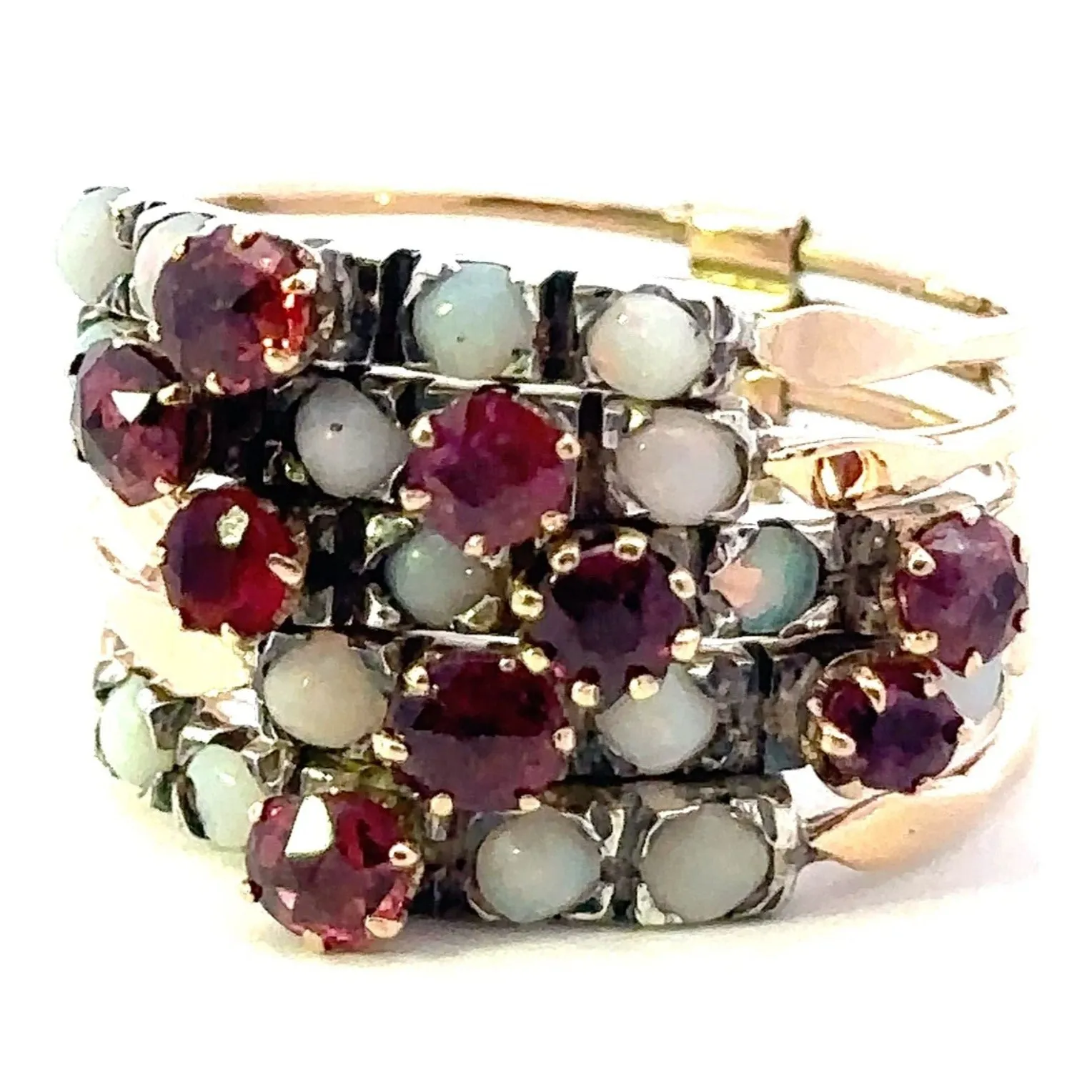 Symphony of Colours - 9ct Yellow Gold & Silver 25 stone Ruby & Opal 5 Ring Set