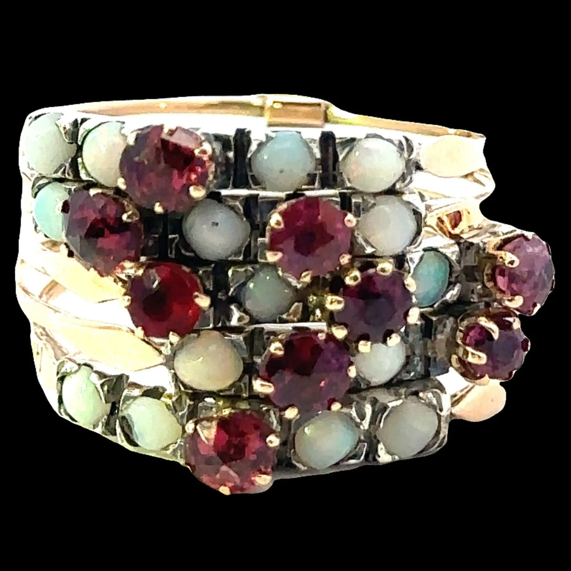 Symphony of Colours - 9ct Yellow Gold & Silver 25 stone Ruby & Opal 5 Ring Set
