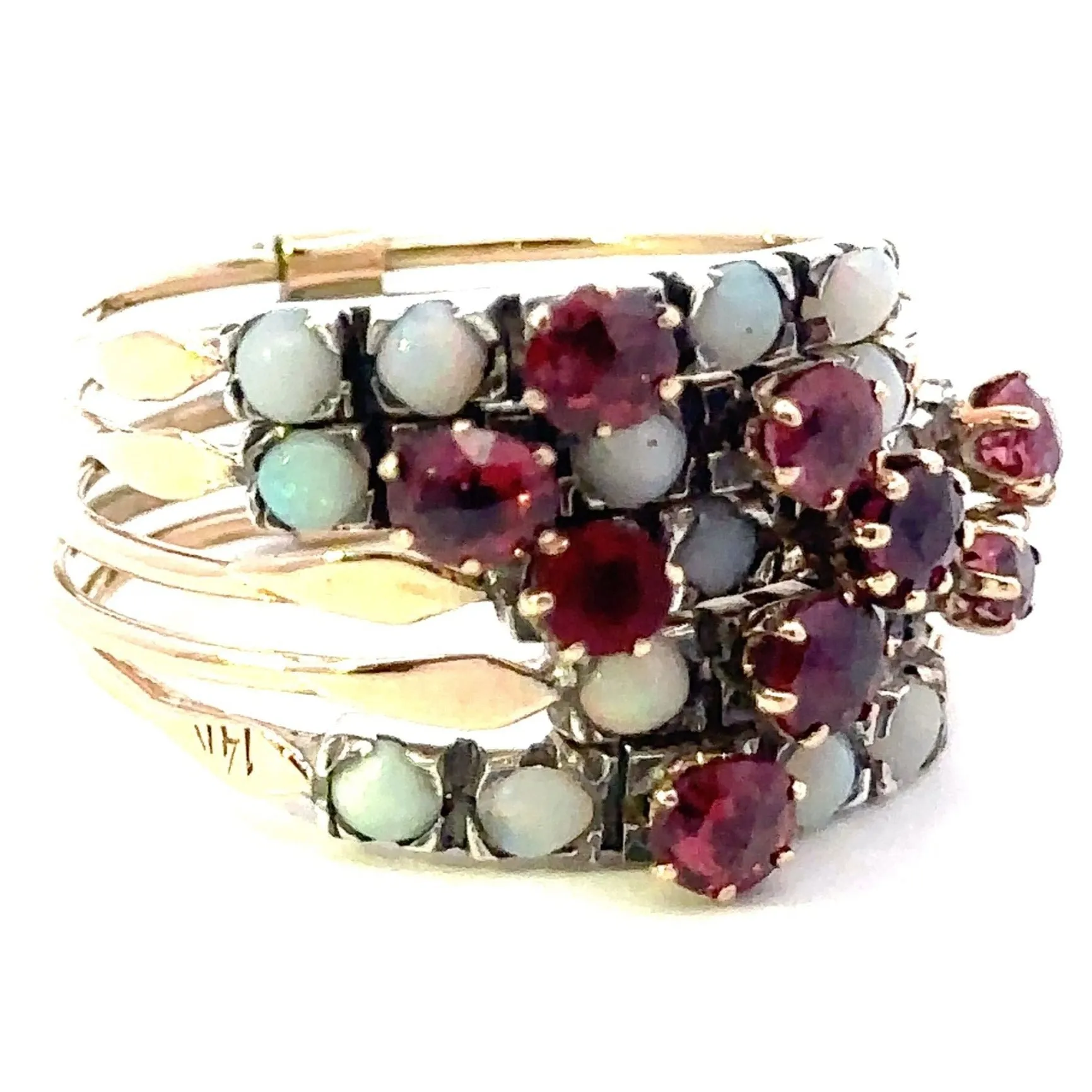 Symphony of Colours - 9ct Yellow Gold & Silver 25 stone Ruby & Opal 5 Ring Set