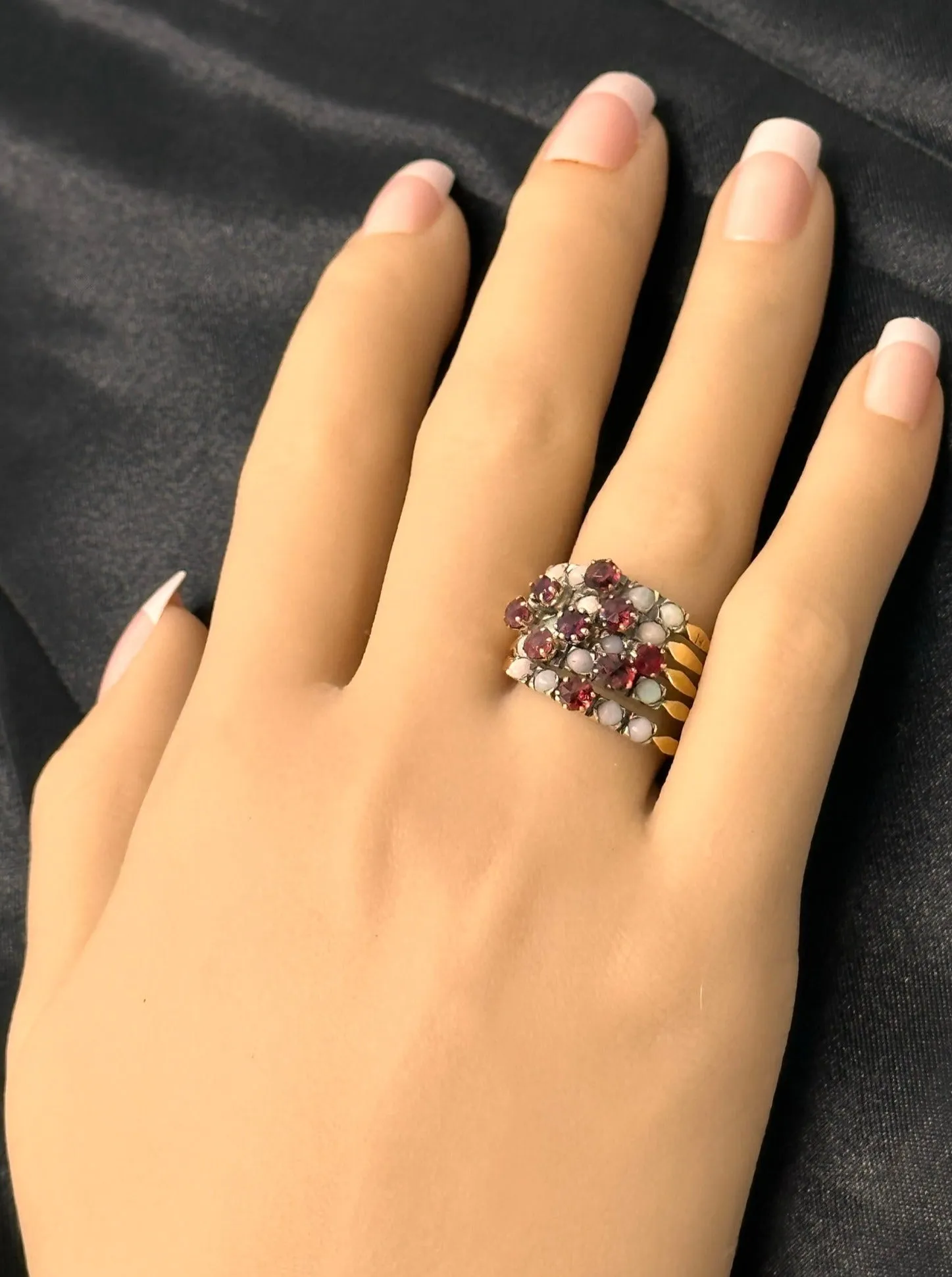 Symphony of Colours - 9ct Yellow Gold & Silver 25 stone Ruby & Opal 5 Ring Set