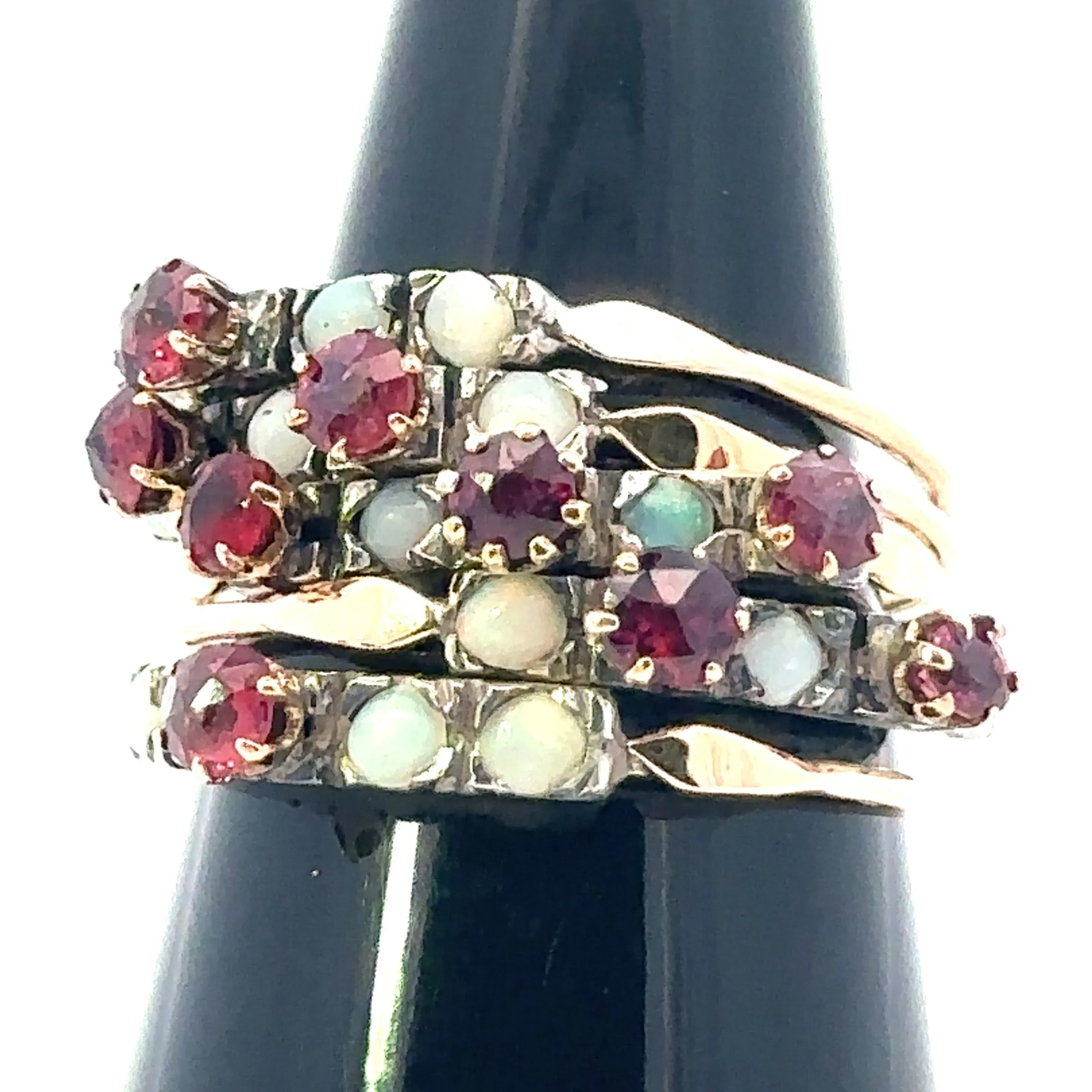 Symphony of Colours - 9ct Yellow Gold & Silver 25 stone Ruby & Opal 5 Ring Set