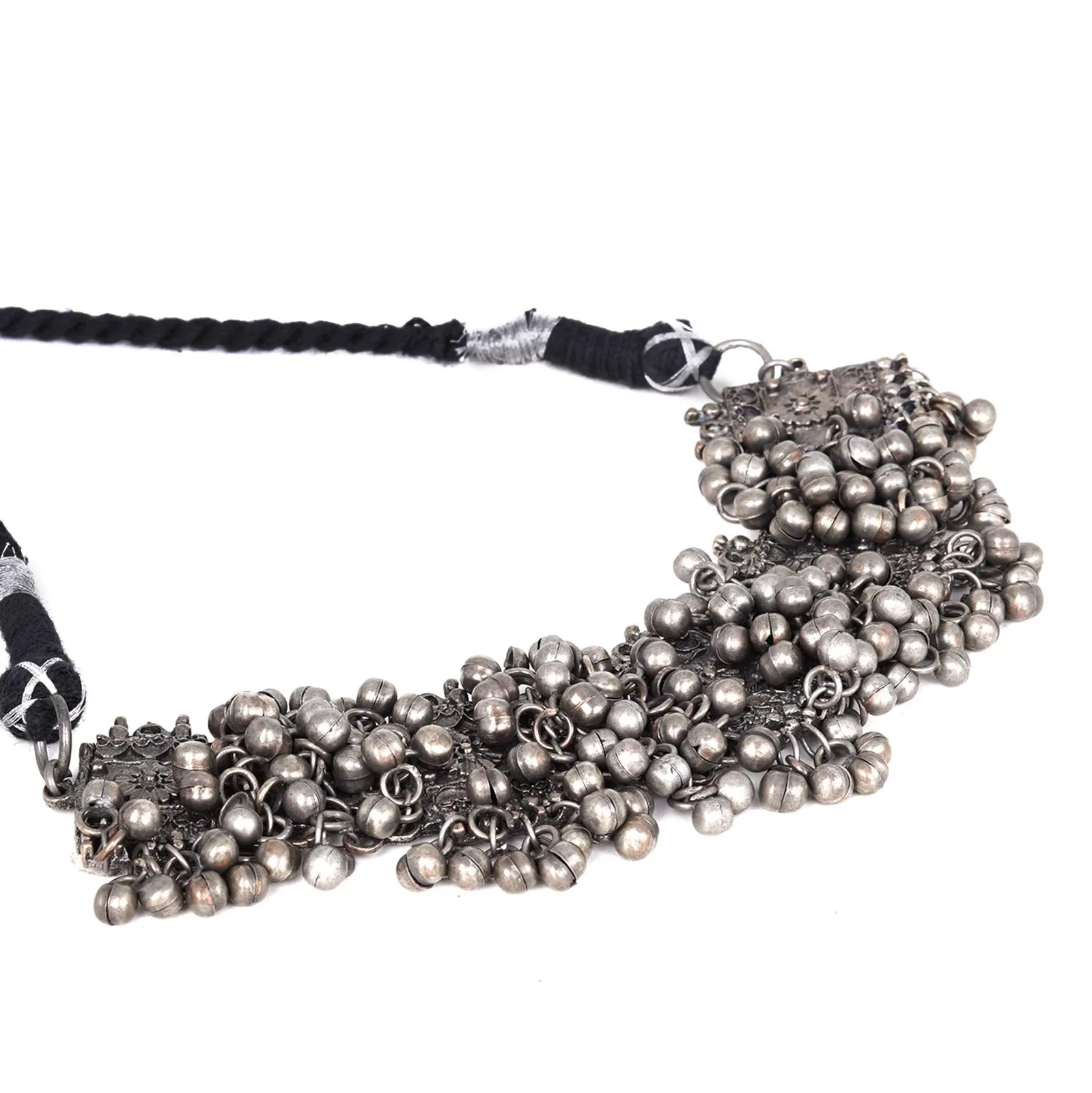 TEEJH Shrika Antique Silver Polish Choker Necklace For Women