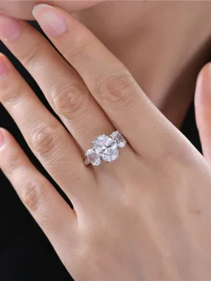Three Oval Zircon Ring 925 Sterling Silver Statement Engagement Luxury Cocktail Rings