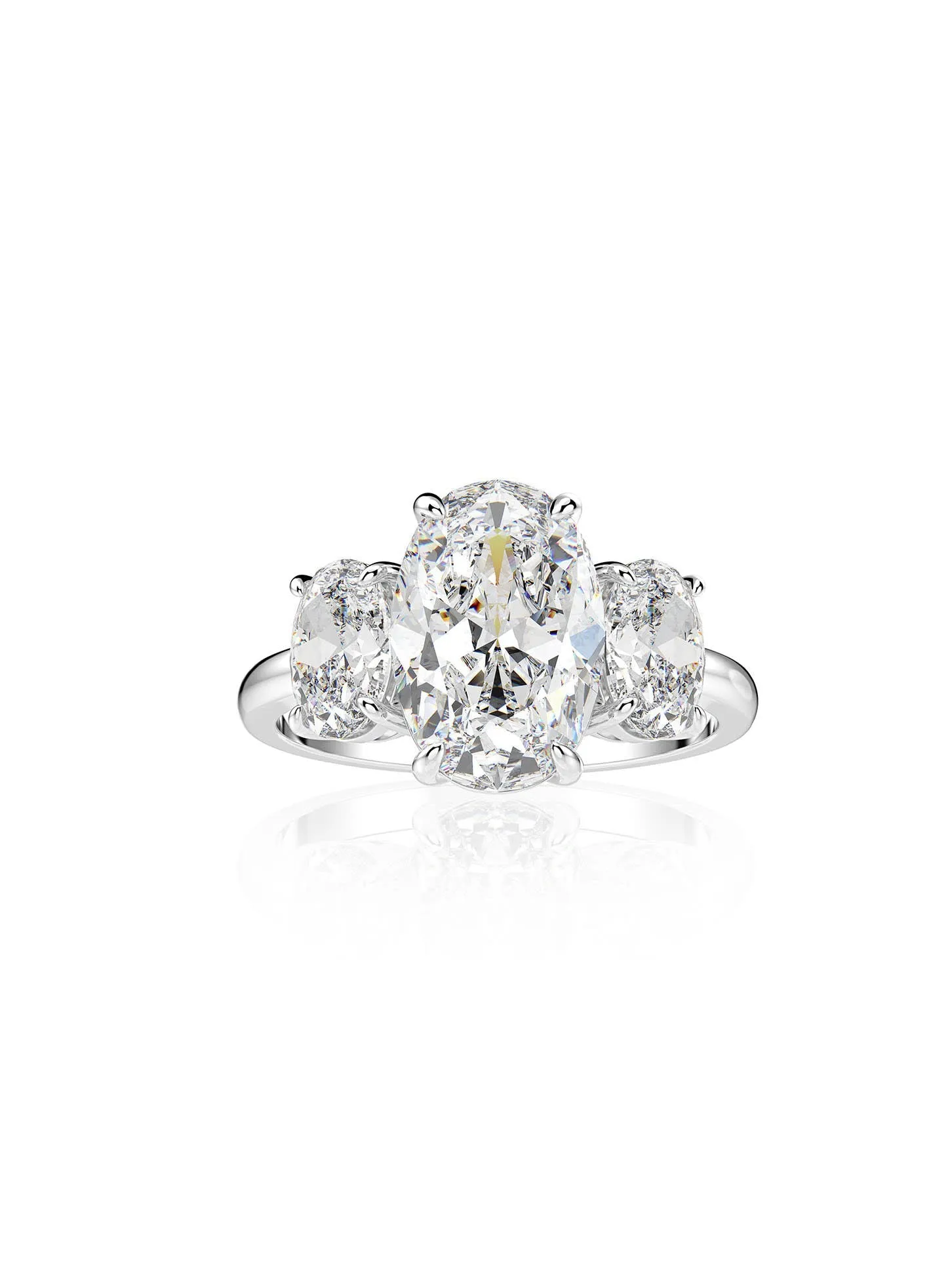 Three Oval Zircon Ring 925 Sterling Silver Statement Engagement Luxury Cocktail Rings