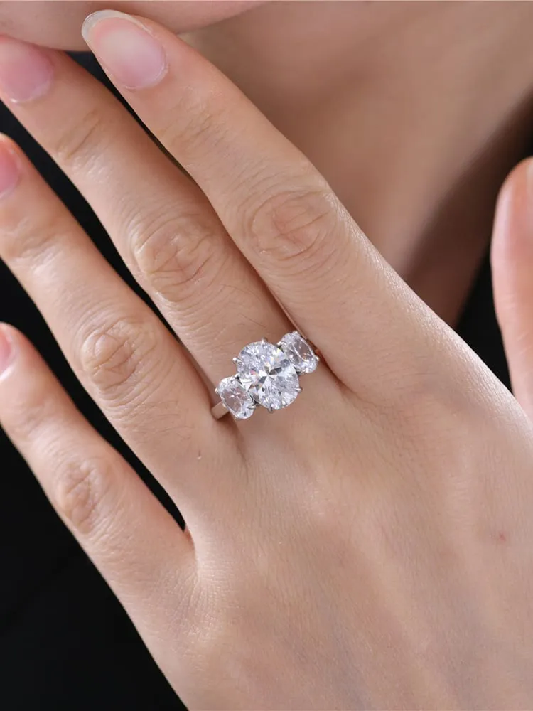 Three Oval Zircon Ring 925 Sterling Silver Statement Engagement Luxury Cocktail Rings