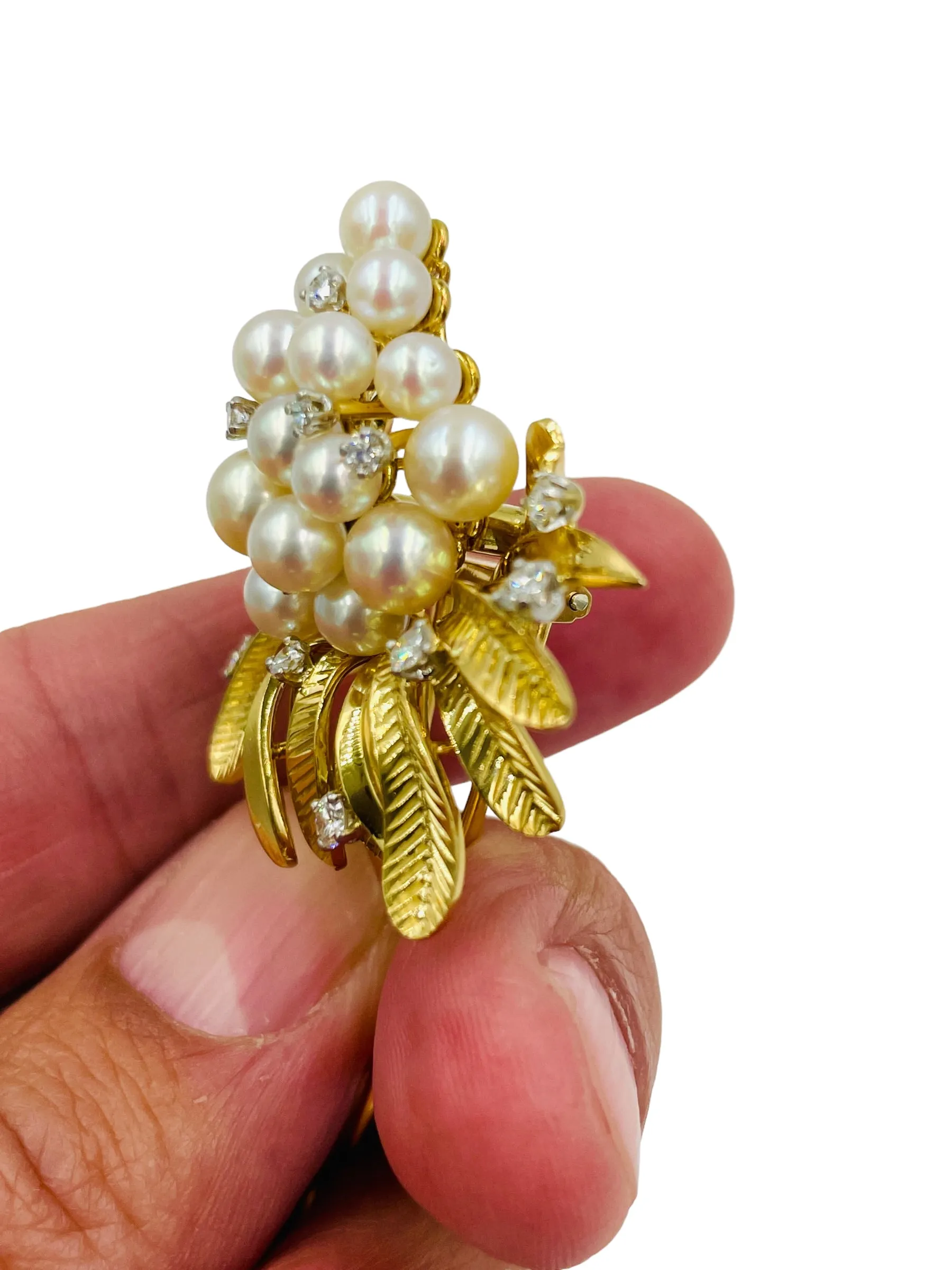 Tiffany Pearl Diamond Yellow Gold Brooch