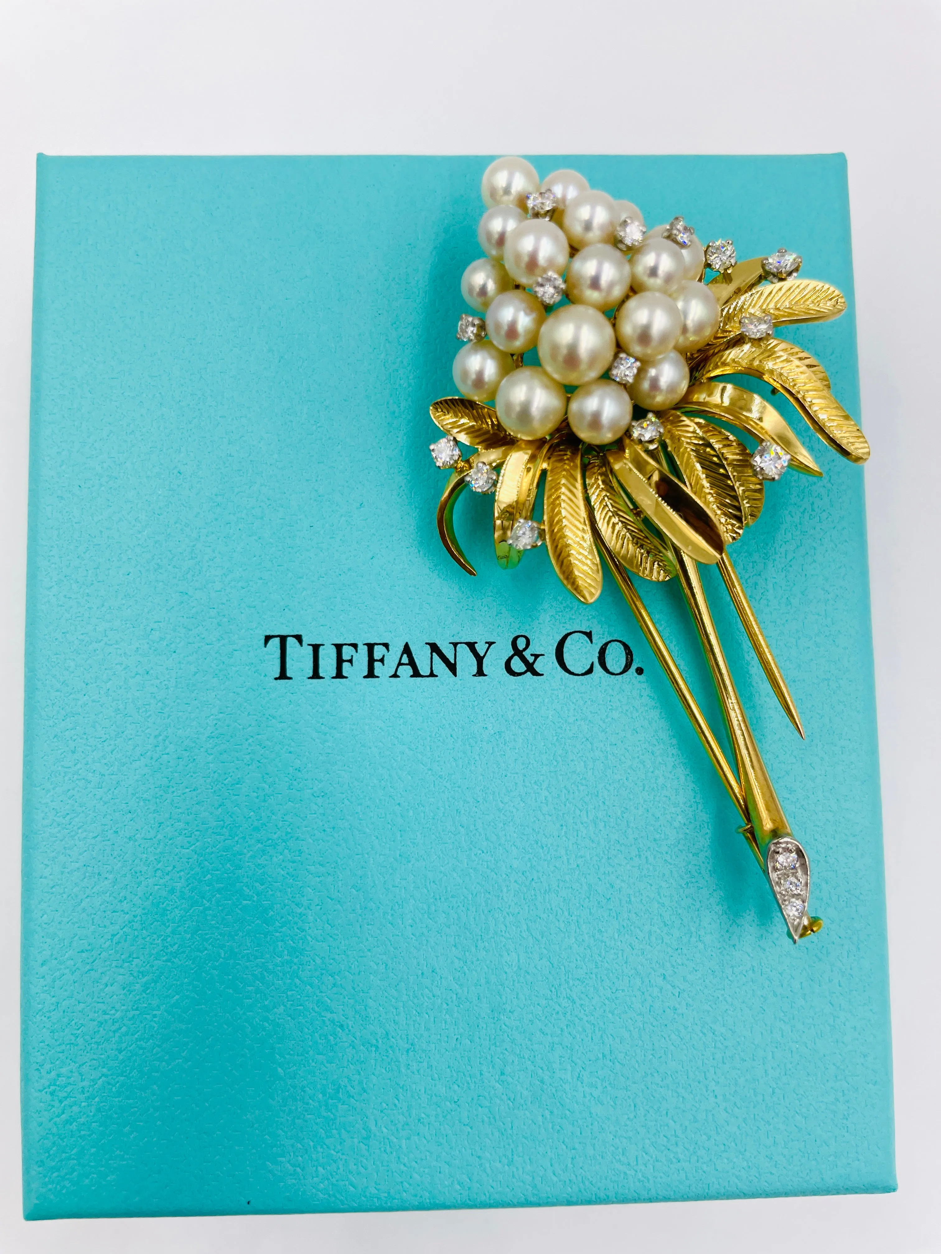 Tiffany Pearl Diamond Yellow Gold Brooch