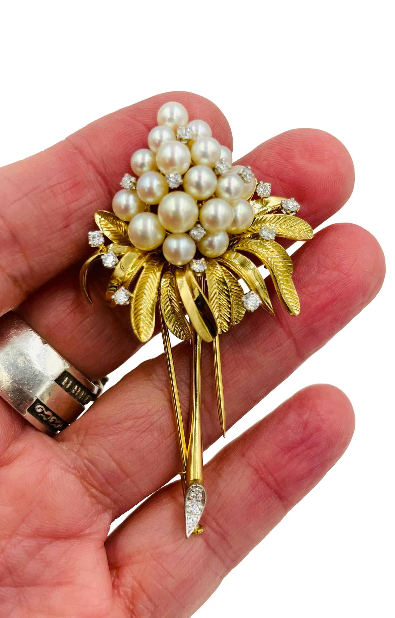 Tiffany Pearl Diamond Yellow Gold Brooch