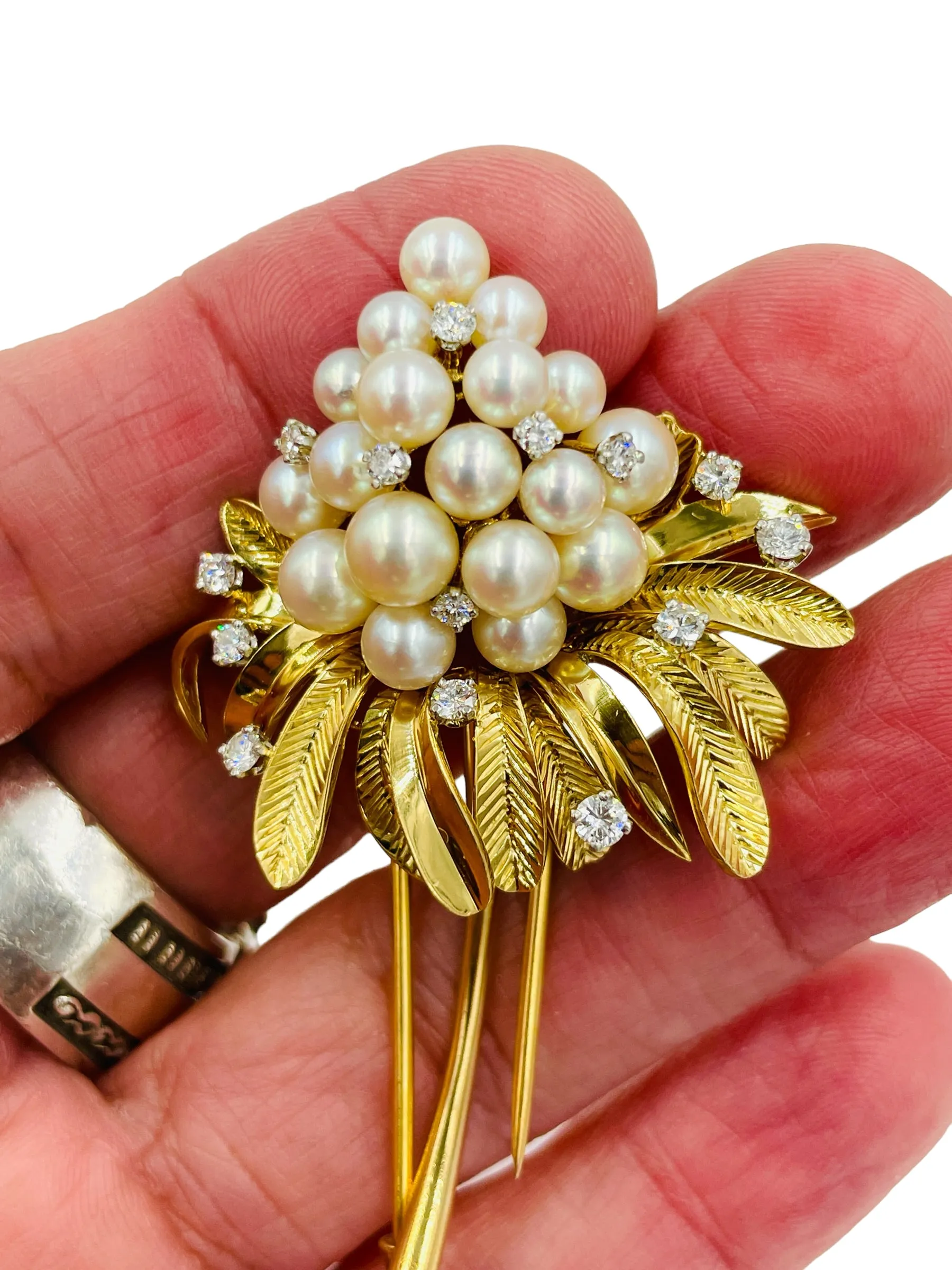 Tiffany Pearl Diamond Yellow Gold Brooch