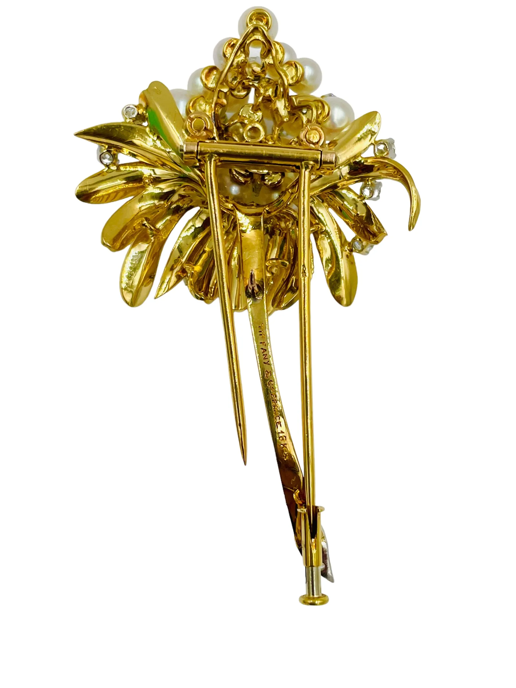 Tiffany Pearl Diamond Yellow Gold Brooch